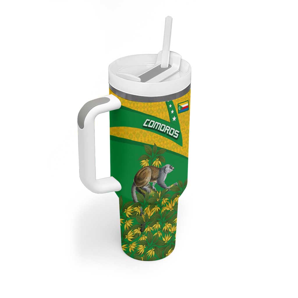 Comoros Tumbler With Handle - National Flag Lemur Design and Ylang Ylang Flower Pattern TS04