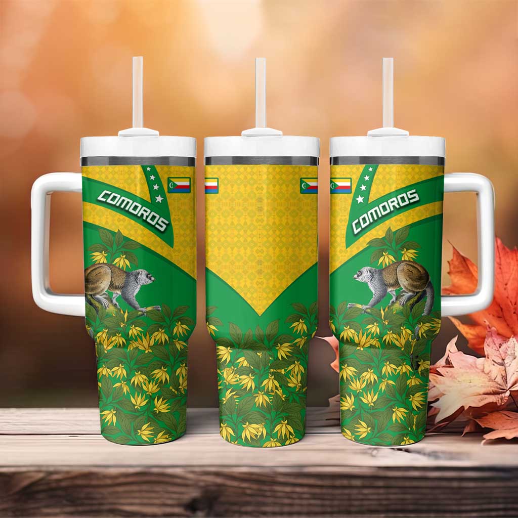 Comoros Tumbler With Handle - National Flag Lemur Design and Ylang Ylang Flower Pattern TS04