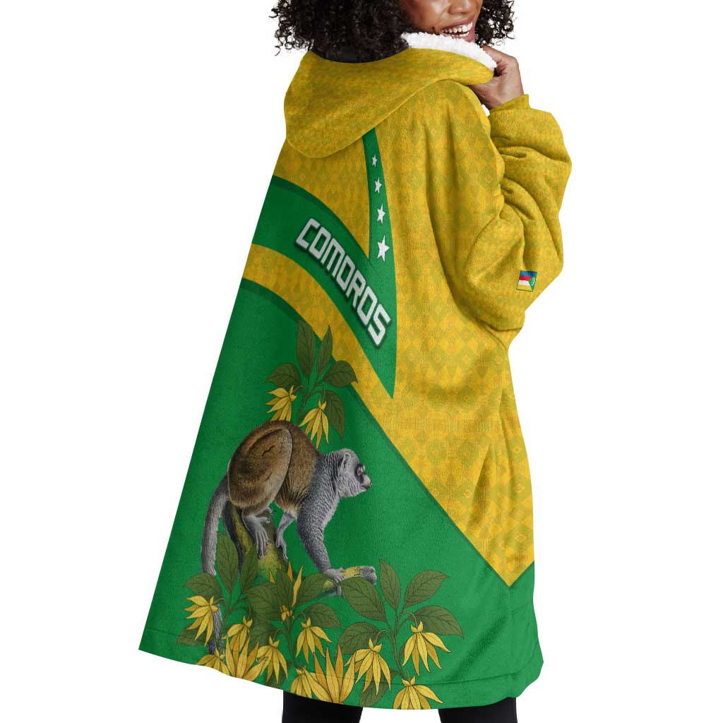 Comoros Wearable Blanket Hoodie - National Flag Lemur Design and Ylang Ylang Flower Pattern TS04