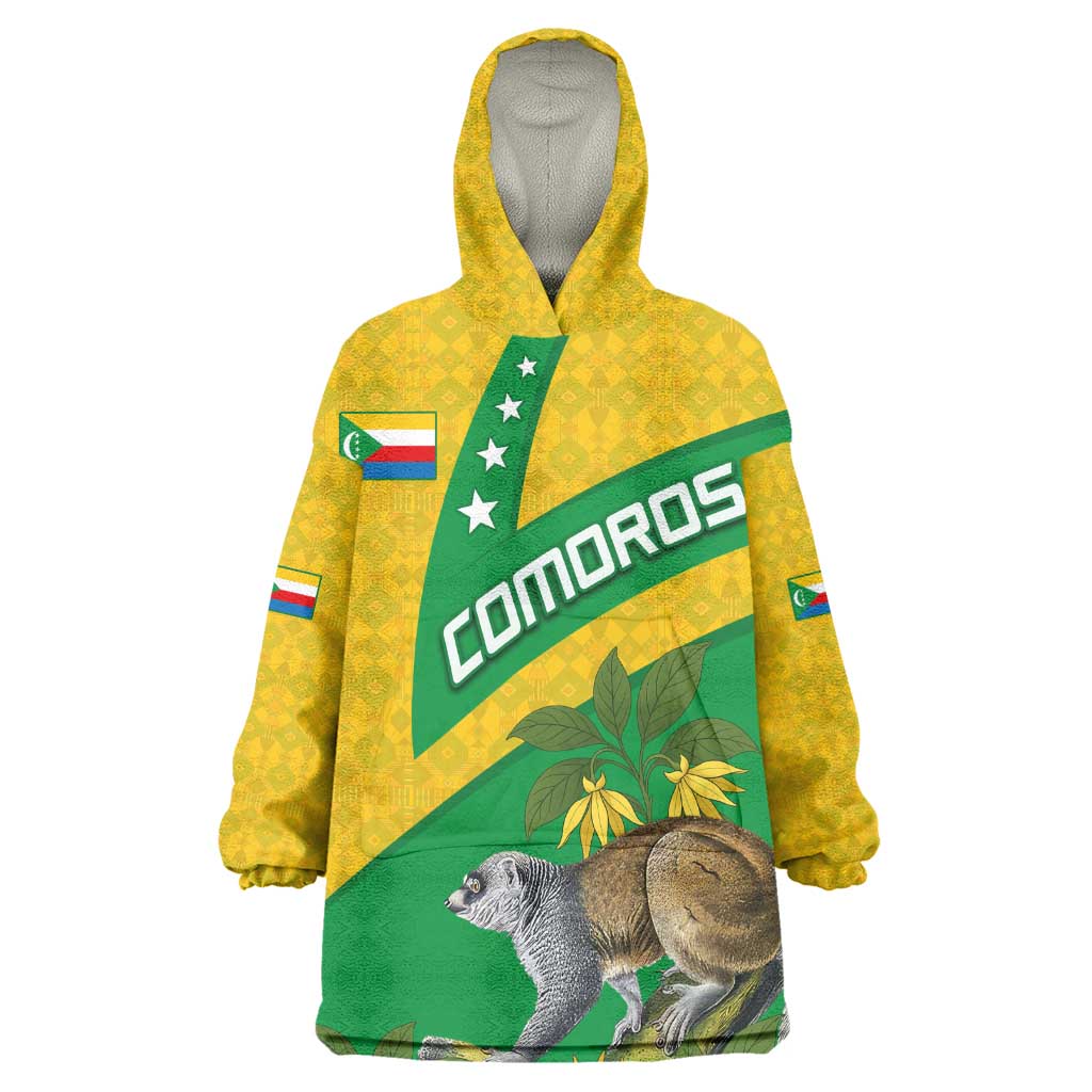 Comoros Wearable Blanket Hoodie - National Flag Lemur Design and Ylang Ylang Flower Pattern TS04
