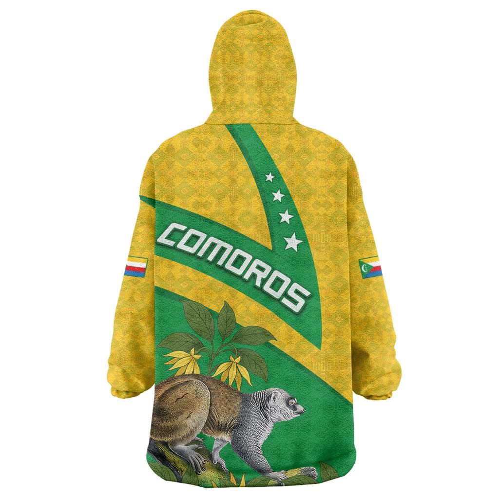 Comoros Wearable Blanket Hoodie - National Flag Lemur Design and Ylang Ylang Flower Pattern TS04