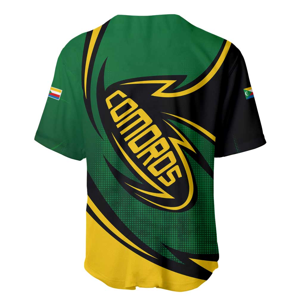 Comoros Baseball Jersey - Green Black Yellow Swirl Design and National Emblem Pattern TS04
