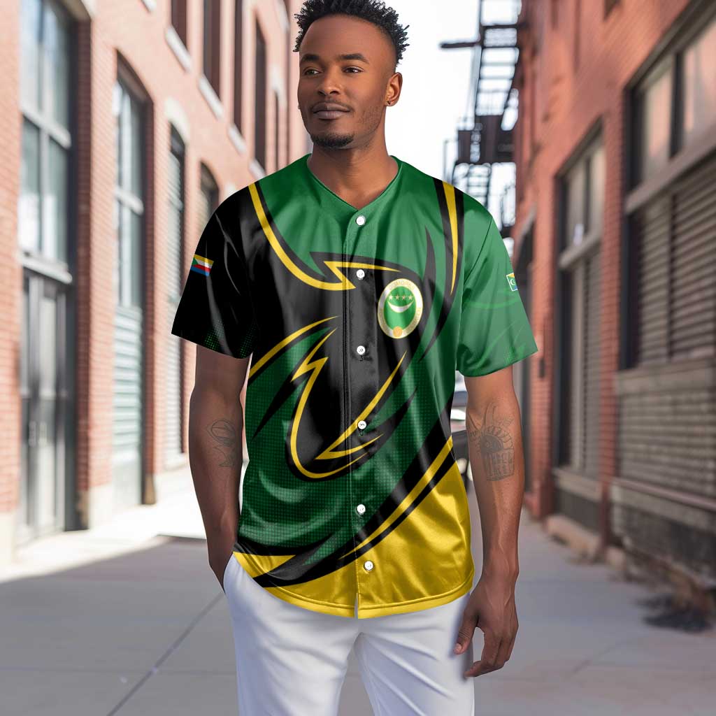 Comoros Baseball Jersey - Green Black Yellow Swirl Design and National Emblem Pattern TS04