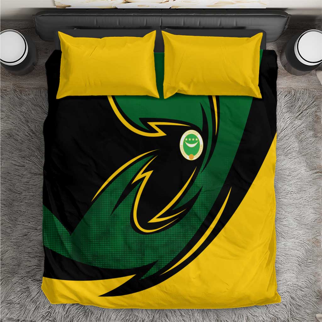 Comoros Bedding Set - Green Black Yellow Swirl Design and National Emblem Pattern TS04