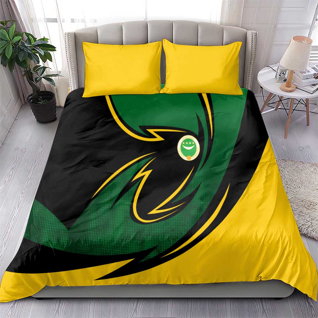 Comoros Bedding Set - Green Black Yellow Swirl Design and National Emblem Pattern TS04