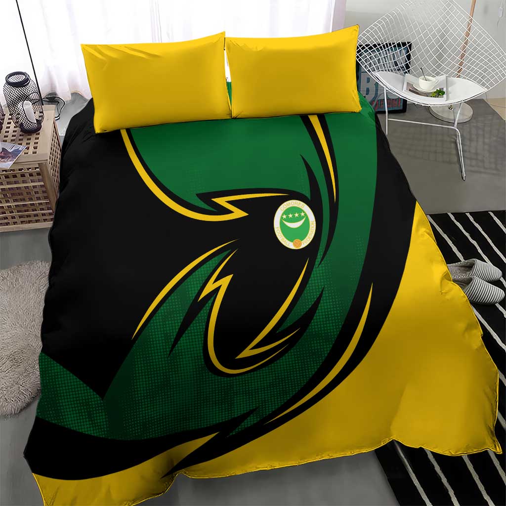 Comoros Bedding Set - Green Black Yellow Swirl Design and National Emblem Pattern TS04
