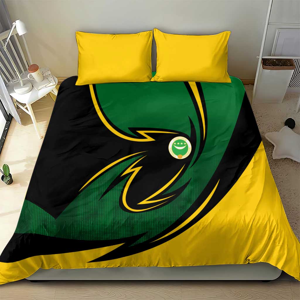 Comoros Bedding Set - Green Black Yellow Swirl Design and National Emblem Pattern TS04