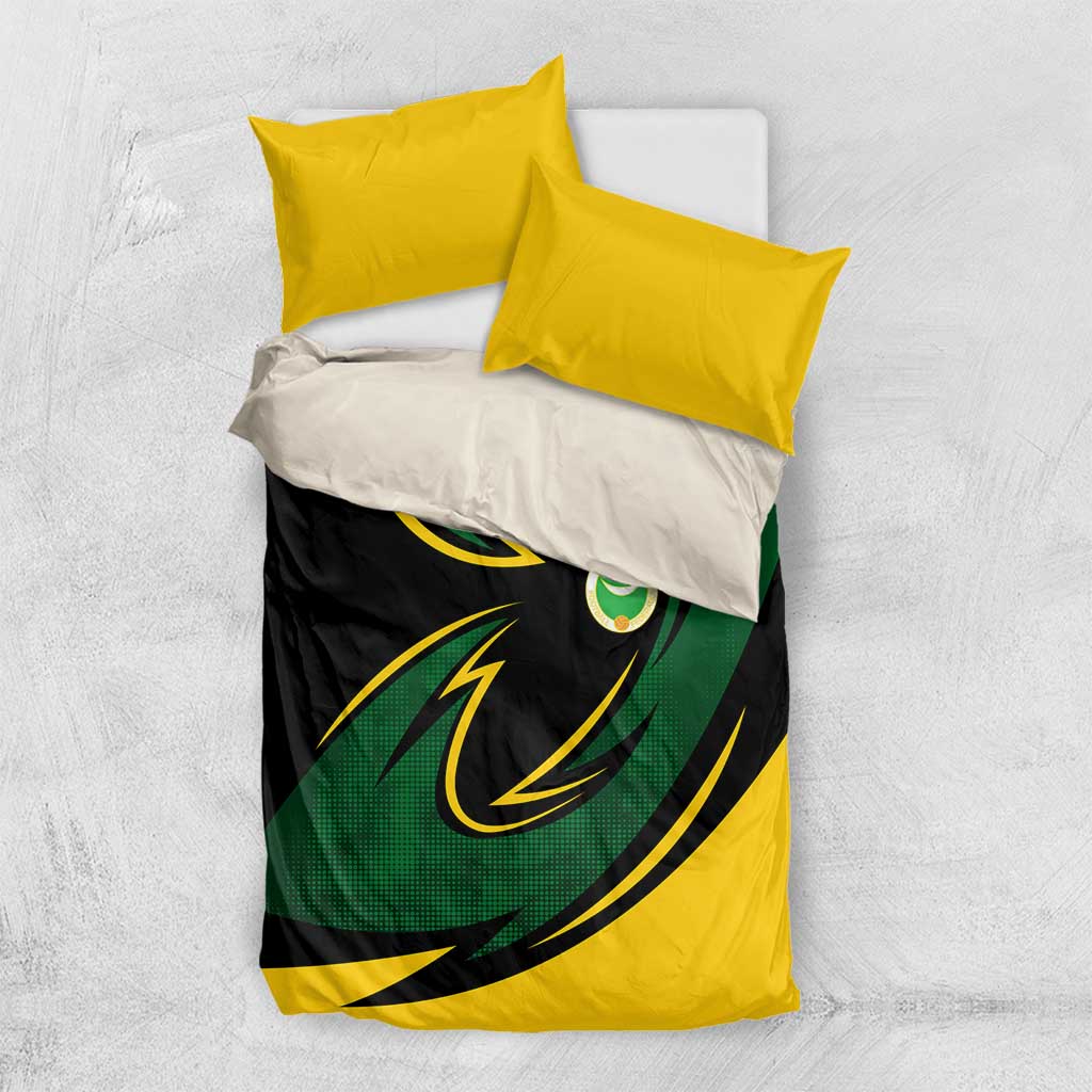 Comoros Bedding Set - Green Black Yellow Swirl Design and National Emblem Pattern TS04