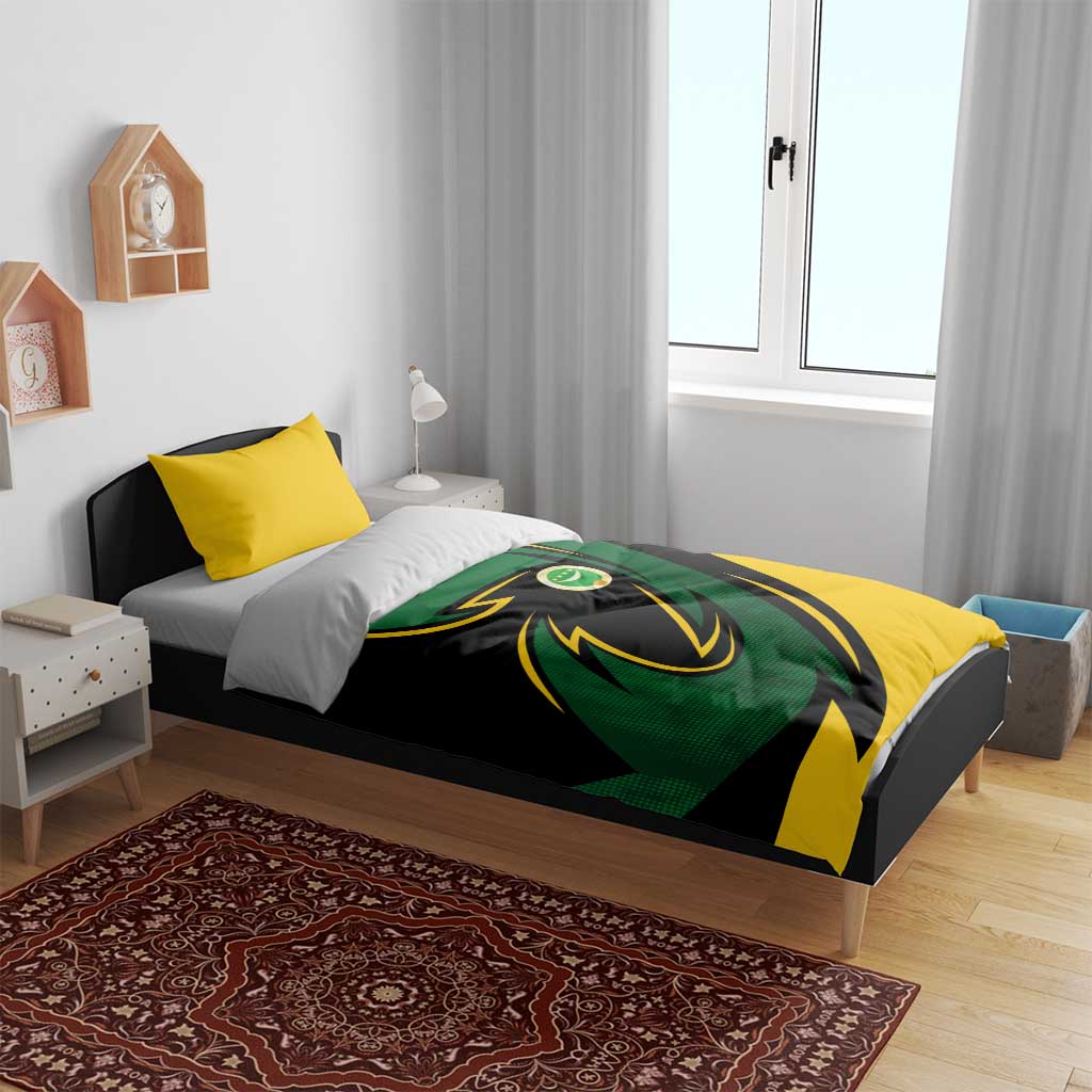 Comoros Bedding Set - Green Black Yellow Swirl Design and National Emblem Pattern TS04