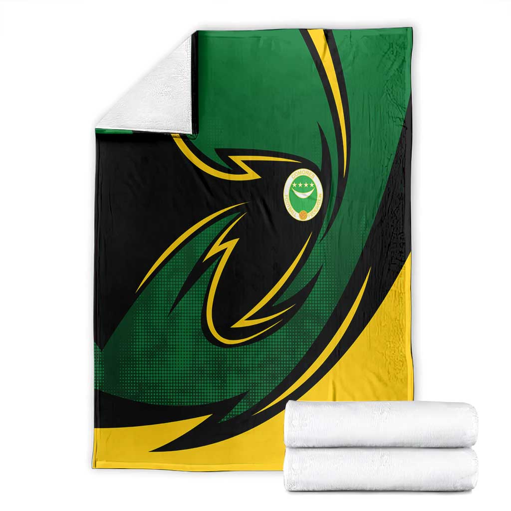 Comoros Blanket - Green Black Yellow Swirl Design and National Emblem Pattern TS04