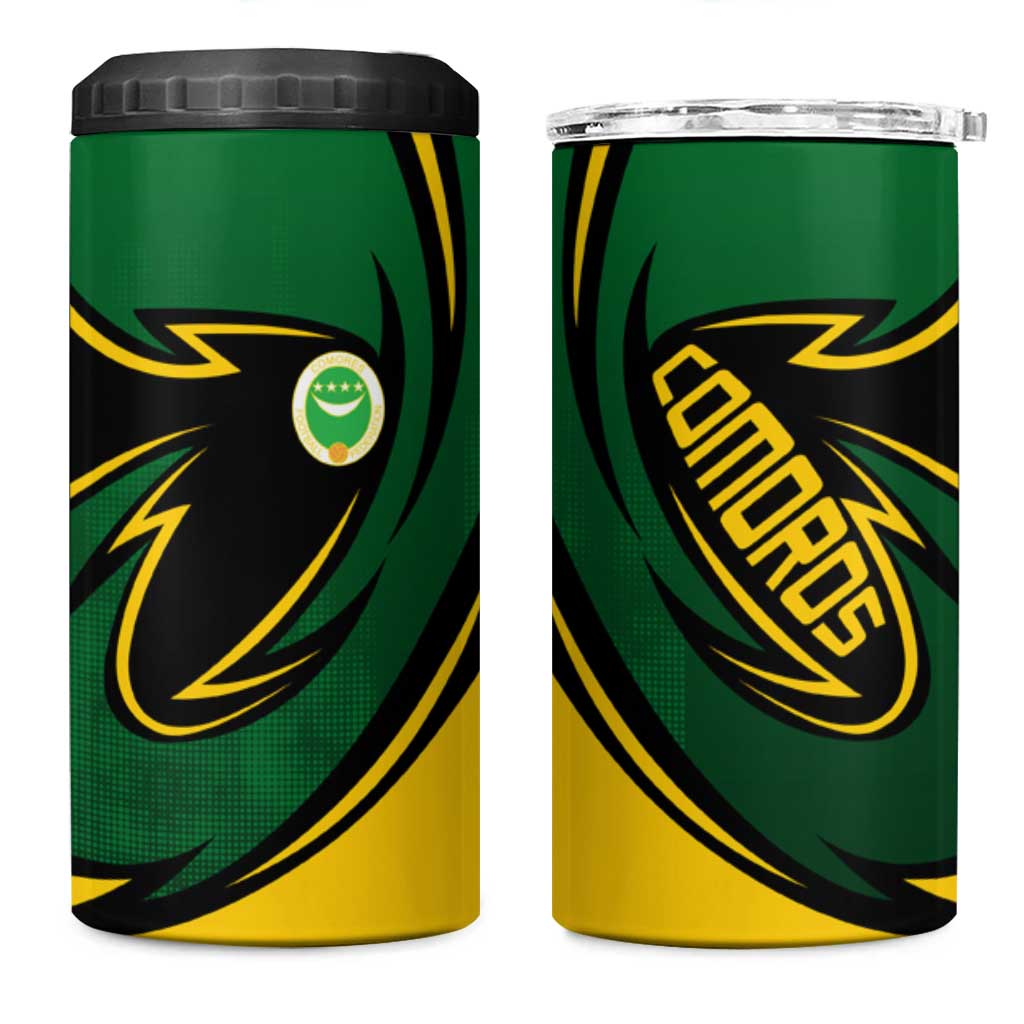 Comoros 4 in 1 Can Cooler Tumbler - Green Black Yellow Swirl Design and National Emblem Pattern TS04