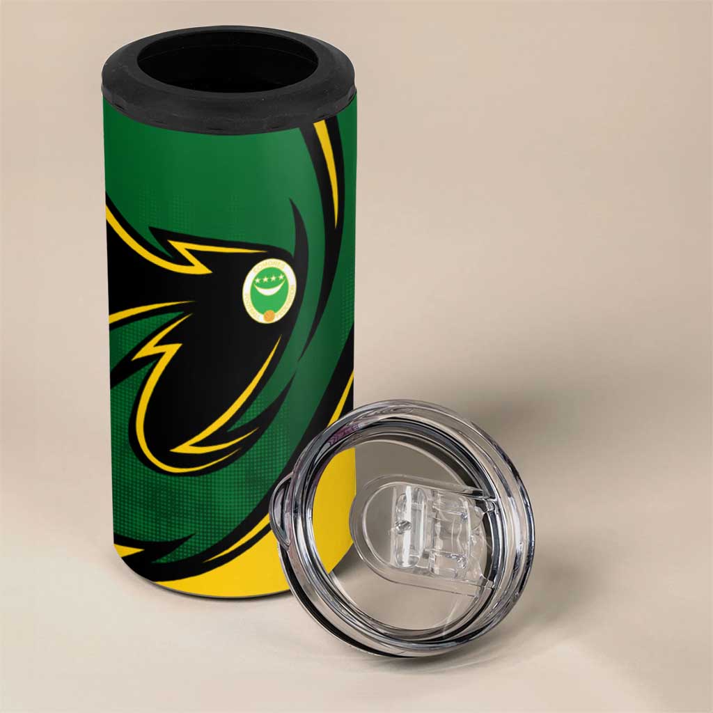 Comoros 4 in 1 Can Cooler Tumbler - Green Black Yellow Swirl Design and National Emblem Pattern TS04