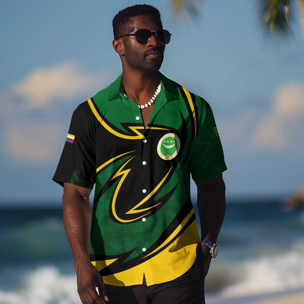 Comoros Hawaiian Shirt - Green Black Yellow Swirl Design and National Emblem Pattern TS04