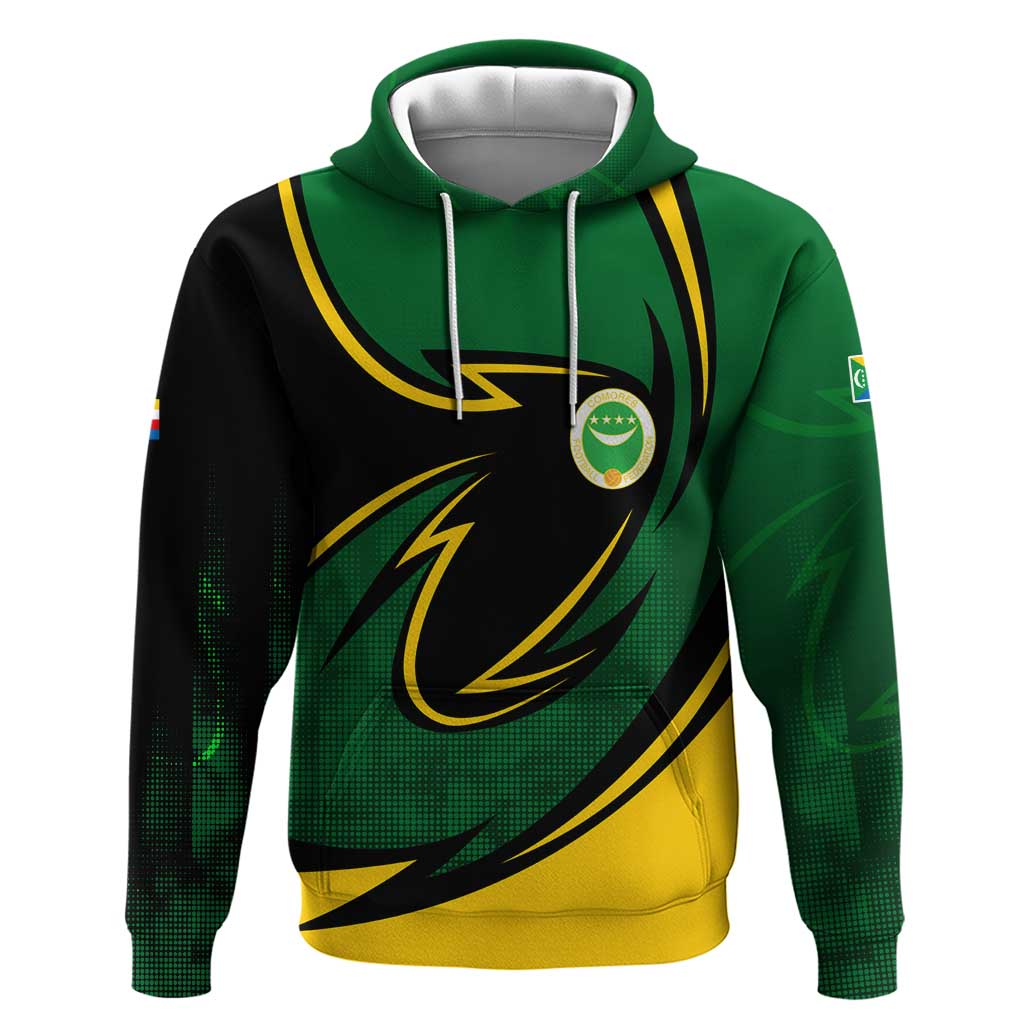 Comoros Hoodie with Green Black Yellow Swirl Design and National Emblem Pattern TS04
