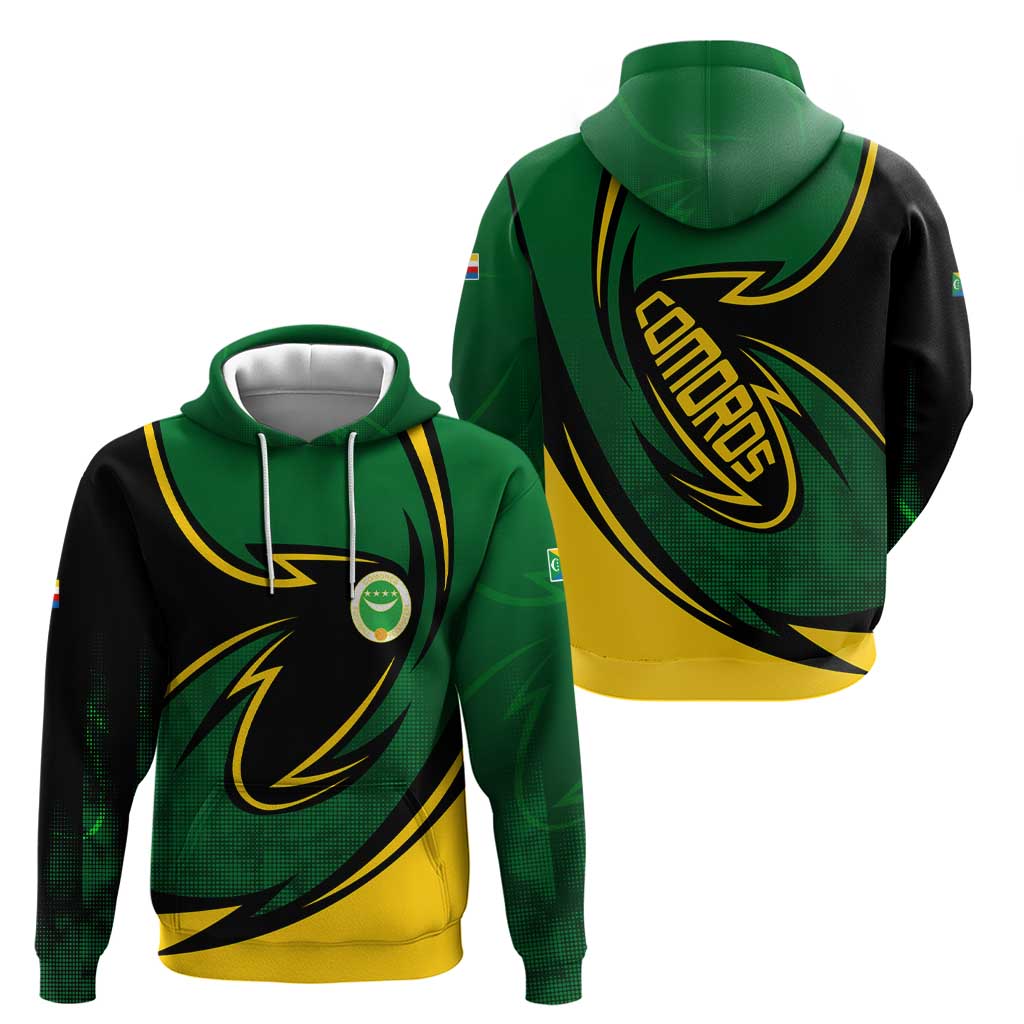 Comoros Hoodie with Green Black Yellow Swirl Design and National Emblem Pattern TS04