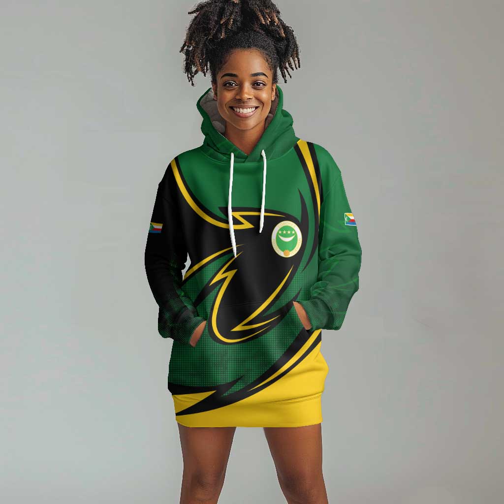 Comoros Hoodie Dress - Green Black Yellow Swirl Design and National Emblem Pattern TS04