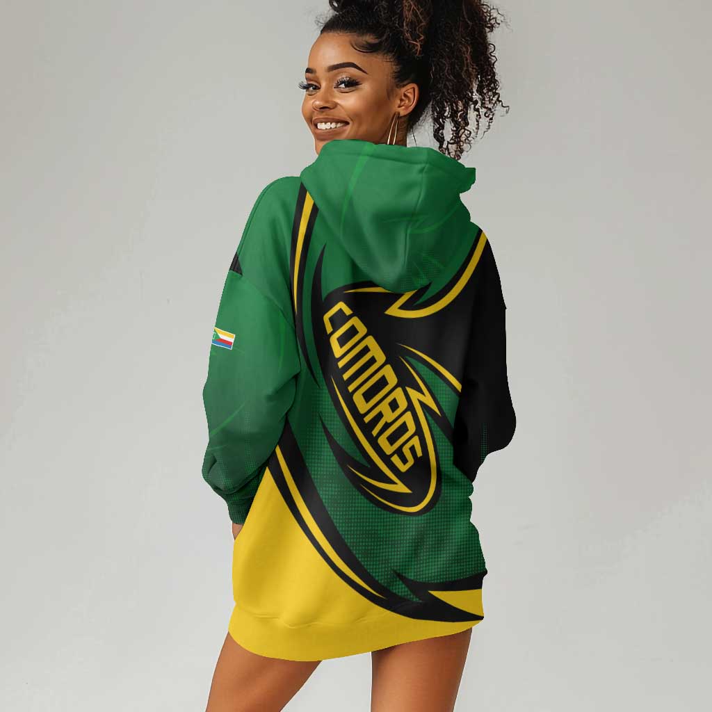 Comoros Hoodie Dress - Green Black Yellow Swirl Design and National Emblem Pattern TS04
