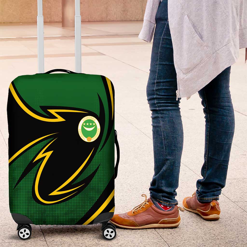 Comoros Luggage Cover with Green Black Yellow Swirl Design and National Emblem Pattern TS04