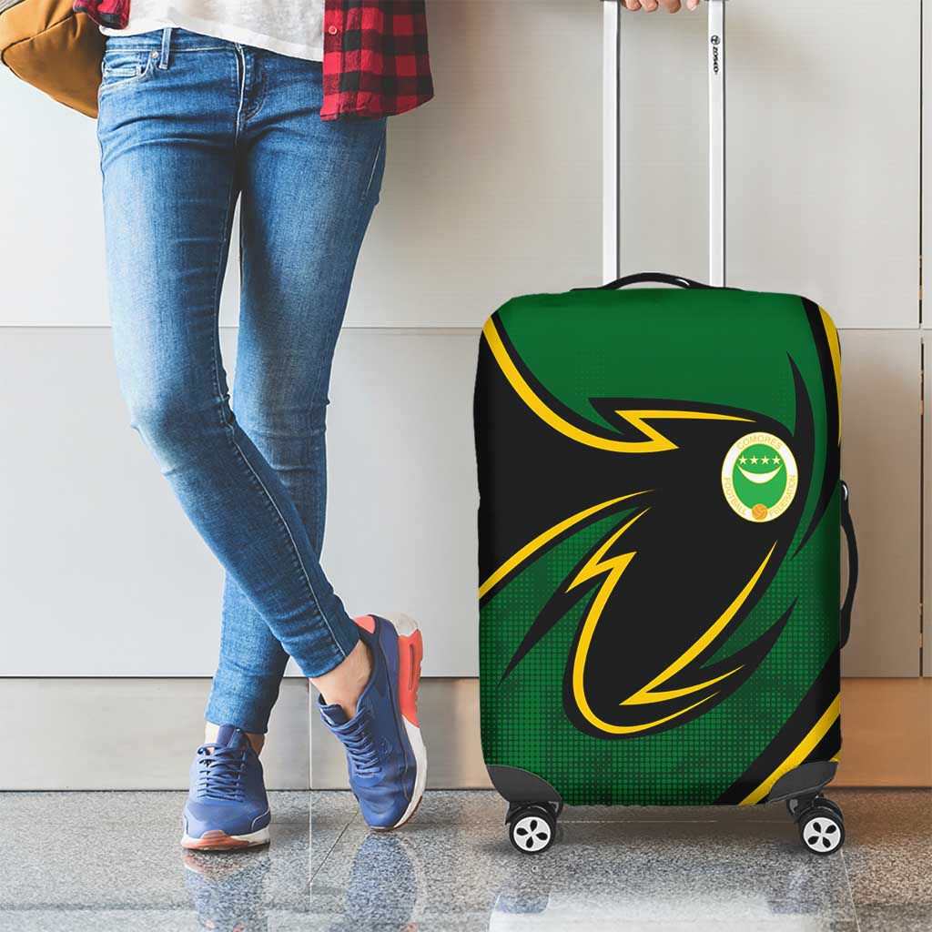 Comoros Luggage Cover with Green Black Yellow Swirl Design and National Emblem Pattern TS04
