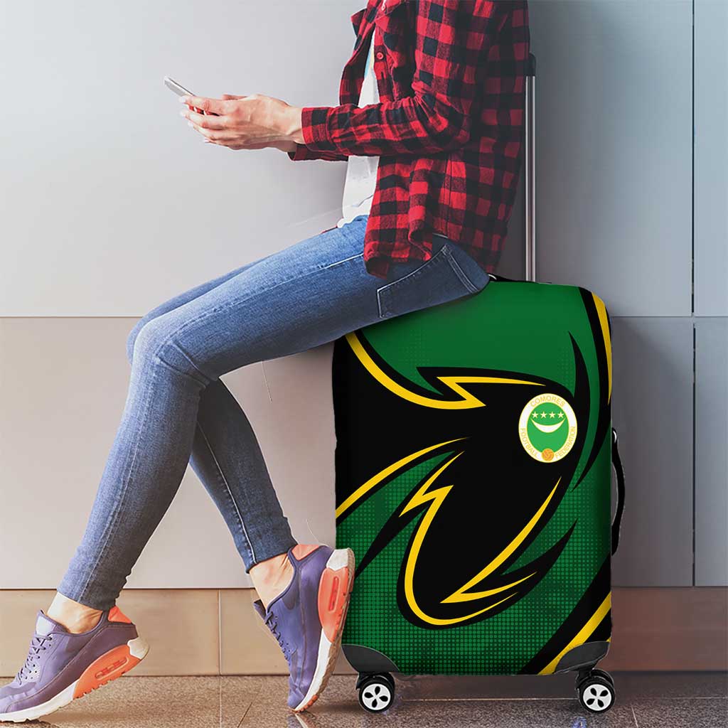 Comoros Luggage Cover with Green Black Yellow Swirl Design and National Emblem Pattern TS04