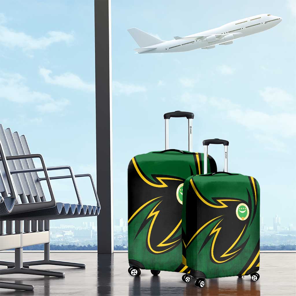 Comoros Luggage Cover with Green Black Yellow Swirl Design and National Emblem Pattern TS04
