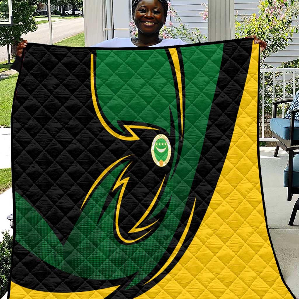 Comoros Quilt - Green Black Yellow Swirl Design and National Emblem Pattern TS04
