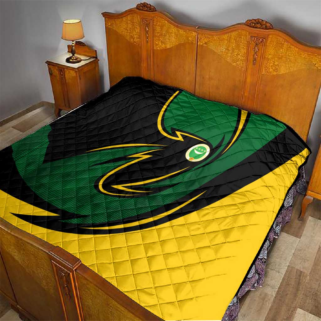 Comoros Quilt - Green Black Yellow Swirl Design and National Emblem Pattern TS04