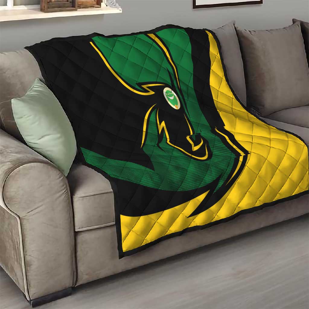 Comoros Quilt - Green Black Yellow Swirl Design and National Emblem Pattern TS04