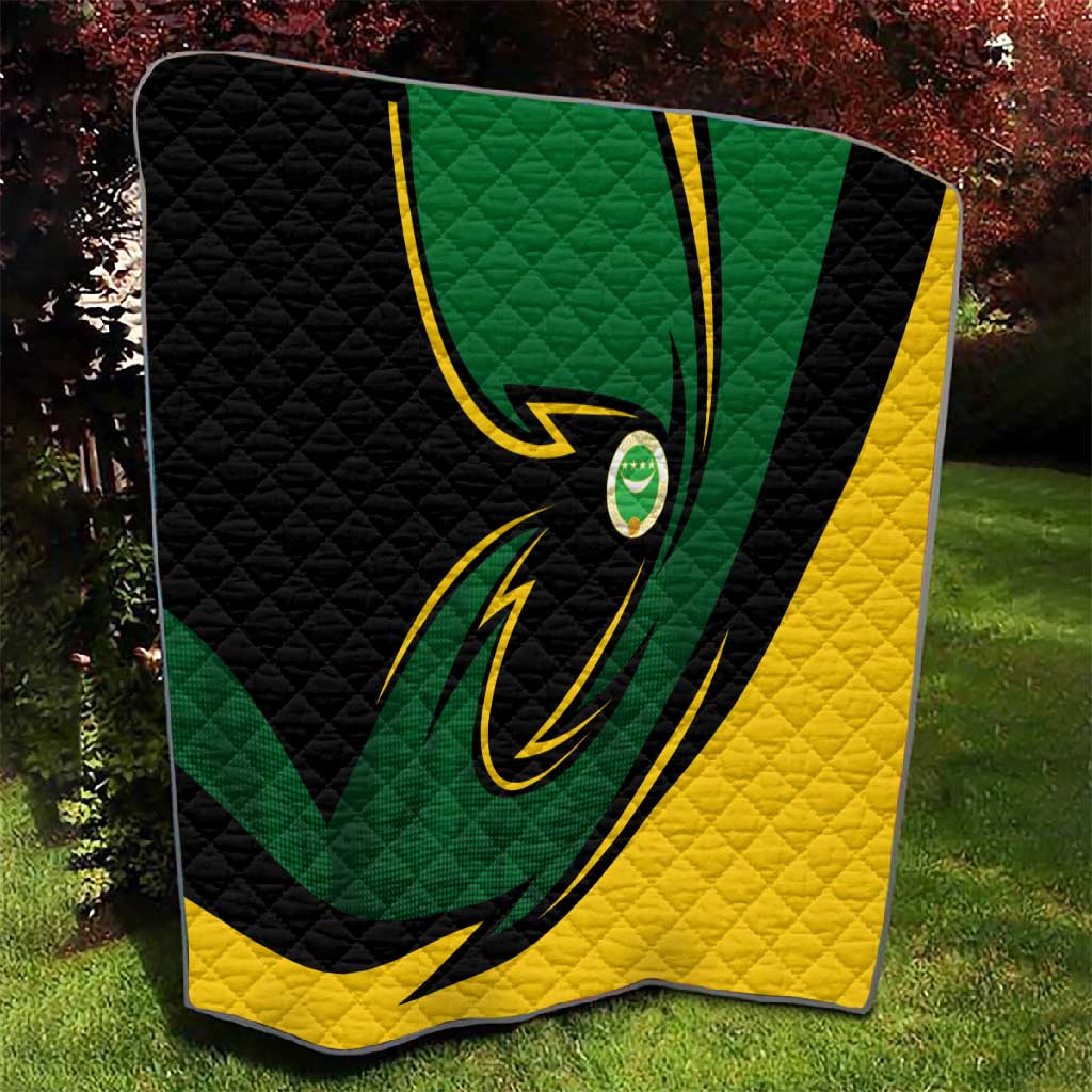 Comoros Quilt - Green Black Yellow Swirl Design and National Emblem Pattern TS04