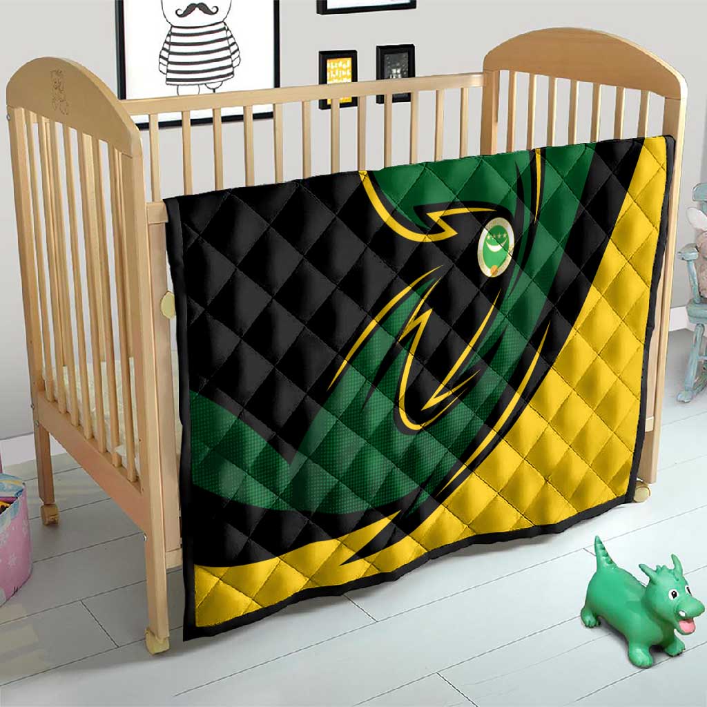 Comoros Quilt - Green Black Yellow Swirl Design and National Emblem Pattern TS04