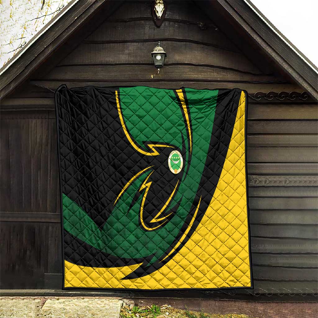 Comoros Quilt - Green Black Yellow Swirl Design and National Emblem Pattern TS04