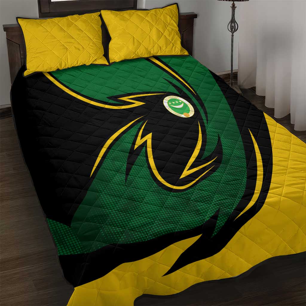 Comoros Quilt Bed Set - Green Black Yellow Swirl Design and National Emblem Pattern TS04