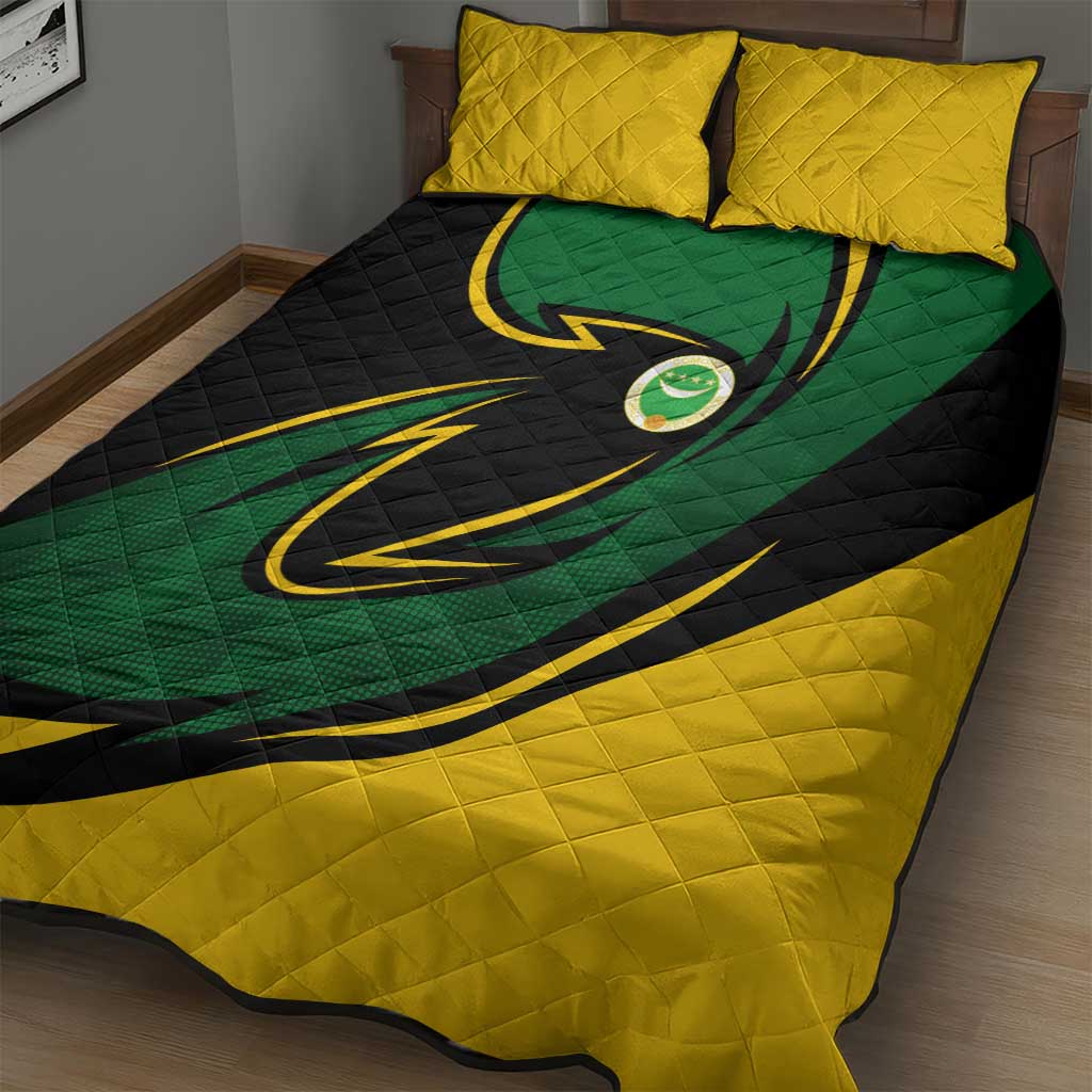 Comoros Quilt Bed Set - Green Black Yellow Swirl Design and National Emblem Pattern TS04