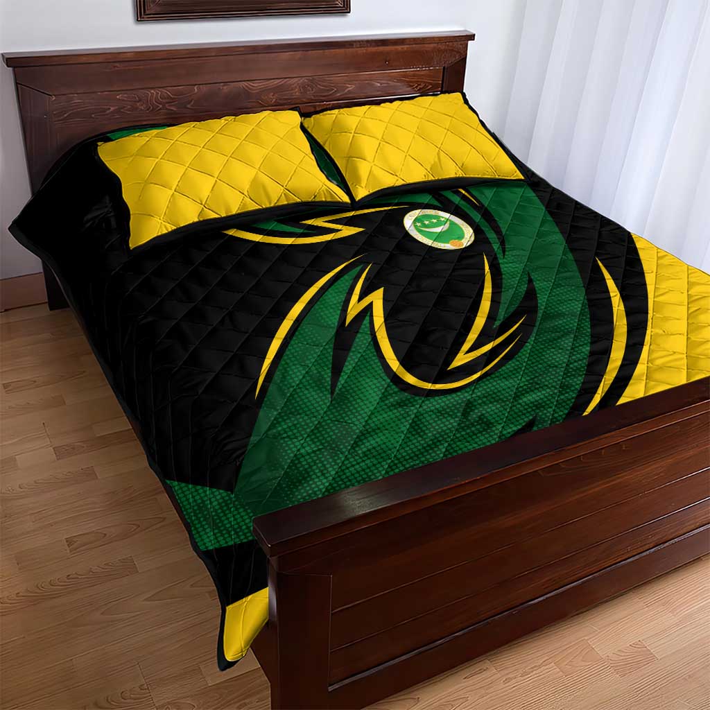 Comoros Quilt Bed Set - Green Black Yellow Swirl Design and National Emblem Pattern TS04