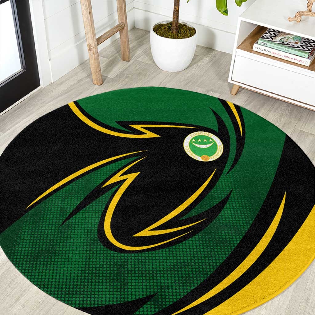 Comoros Round Carpet - Green Black Yellow Swirl Design and National Emblem Pattern TS04