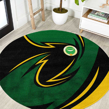 Comoros Round Carpet - Green Black Yellow Swirl Design and National Emblem Pattern TS04