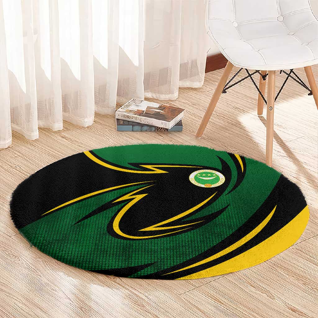 Comoros Round Carpet - Green Black Yellow Swirl Design and National Emblem Pattern TS04