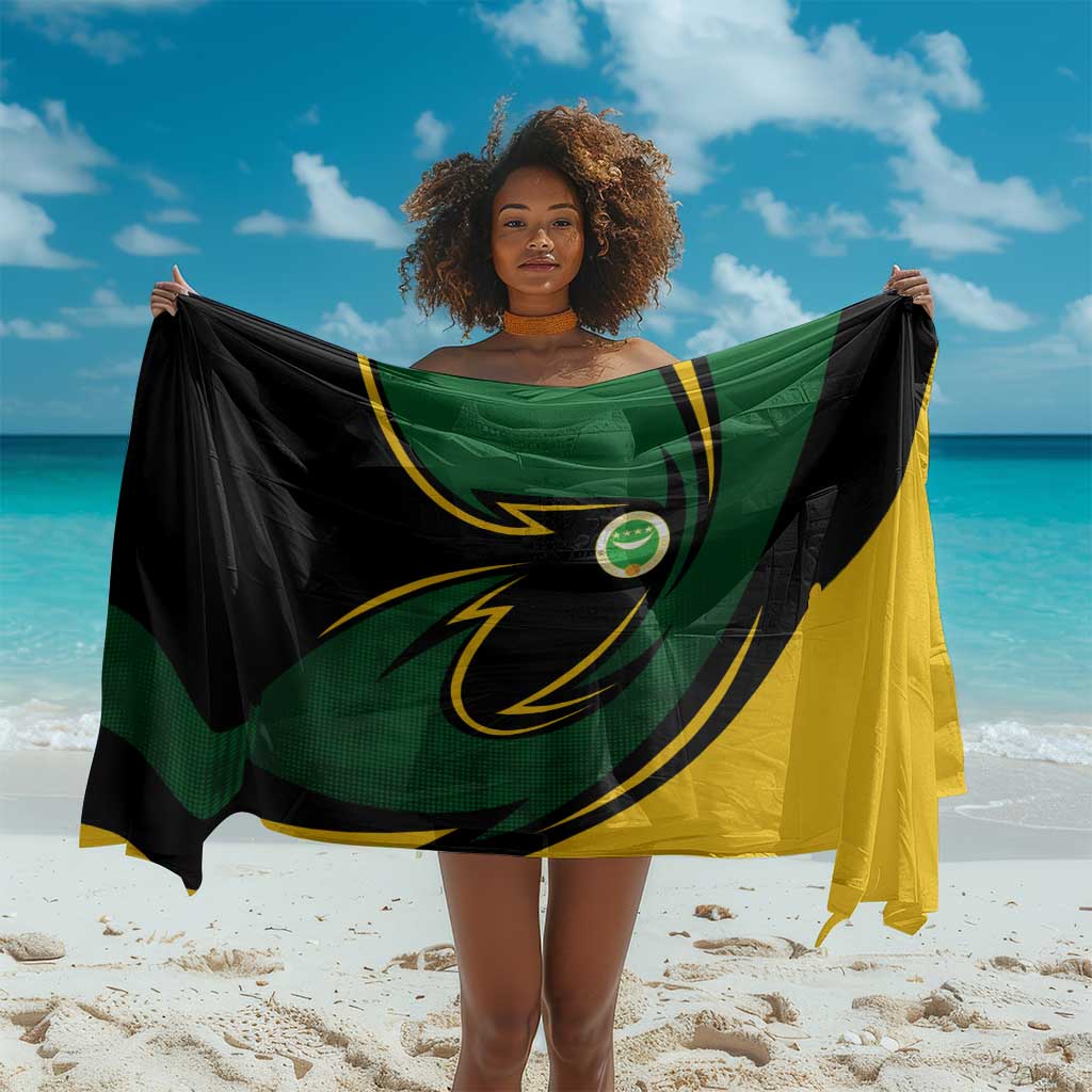 Comoros Sarong - Green Black Yellow Swirl Design and National Emblem Pattern TS04
