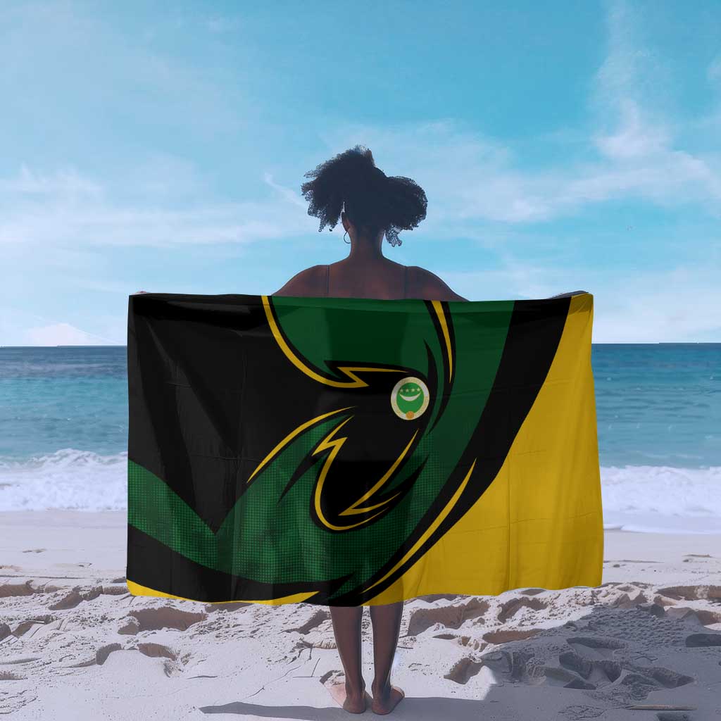 Comoros Sarong - Green Black Yellow Swirl Design and National Emblem Pattern TS04