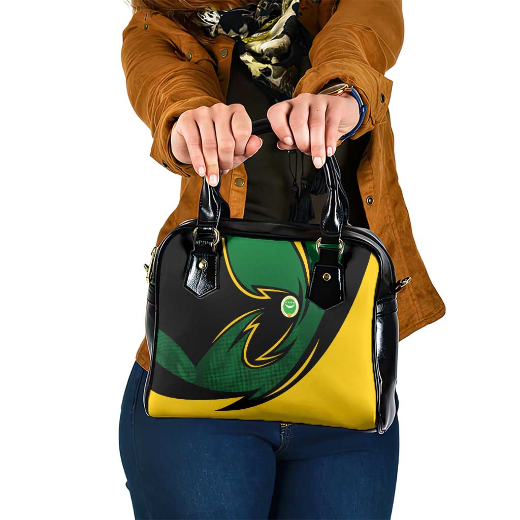 Comoros Shoulder Handbag with Green Black Yellow Swirl Design and National Emblem Pattern TS04