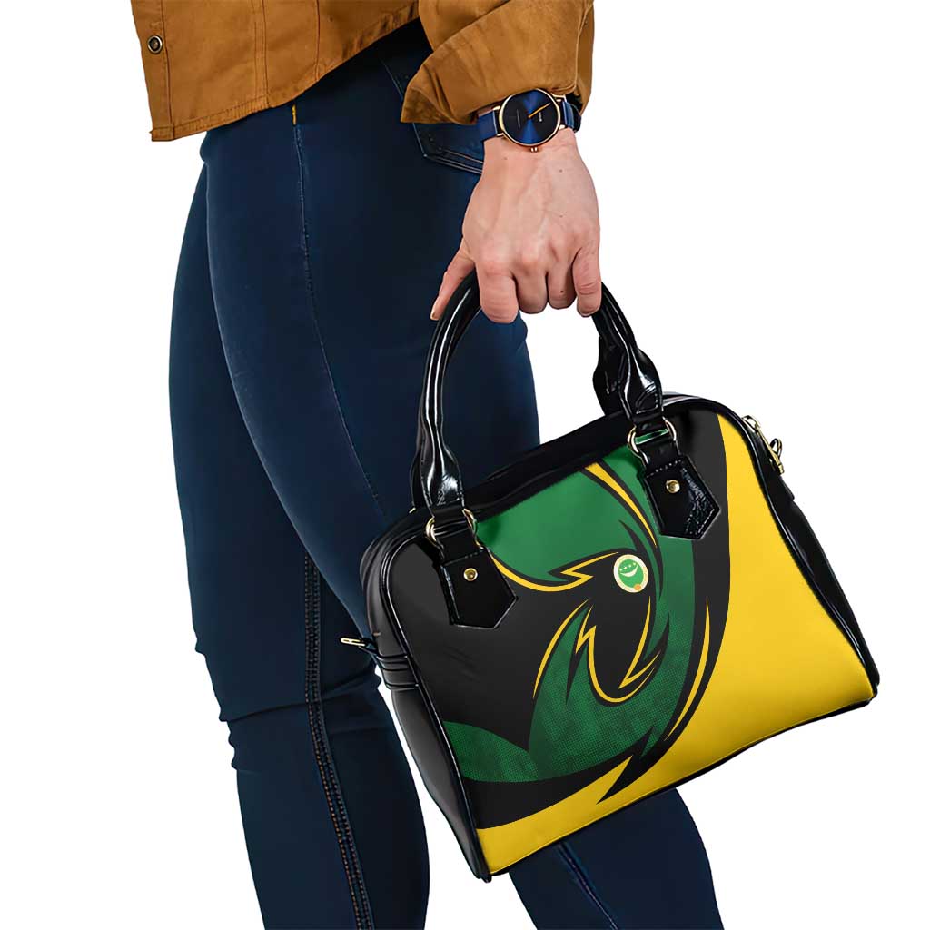 Comoros Shoulder Handbag with Green Black Yellow Swirl Design and National Emblem Pattern TS04