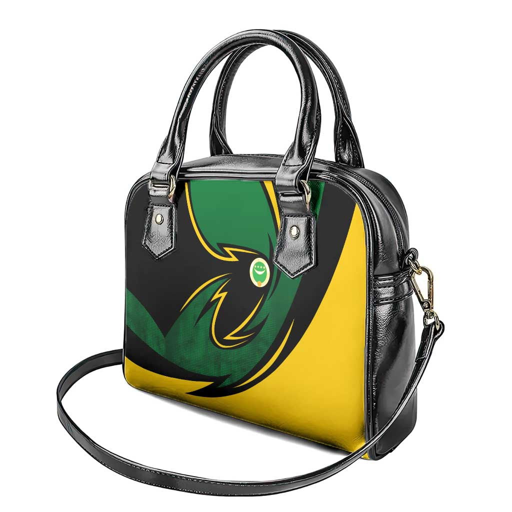Comoros Shoulder Handbag with Green Black Yellow Swirl Design and National Emblem Pattern TS04