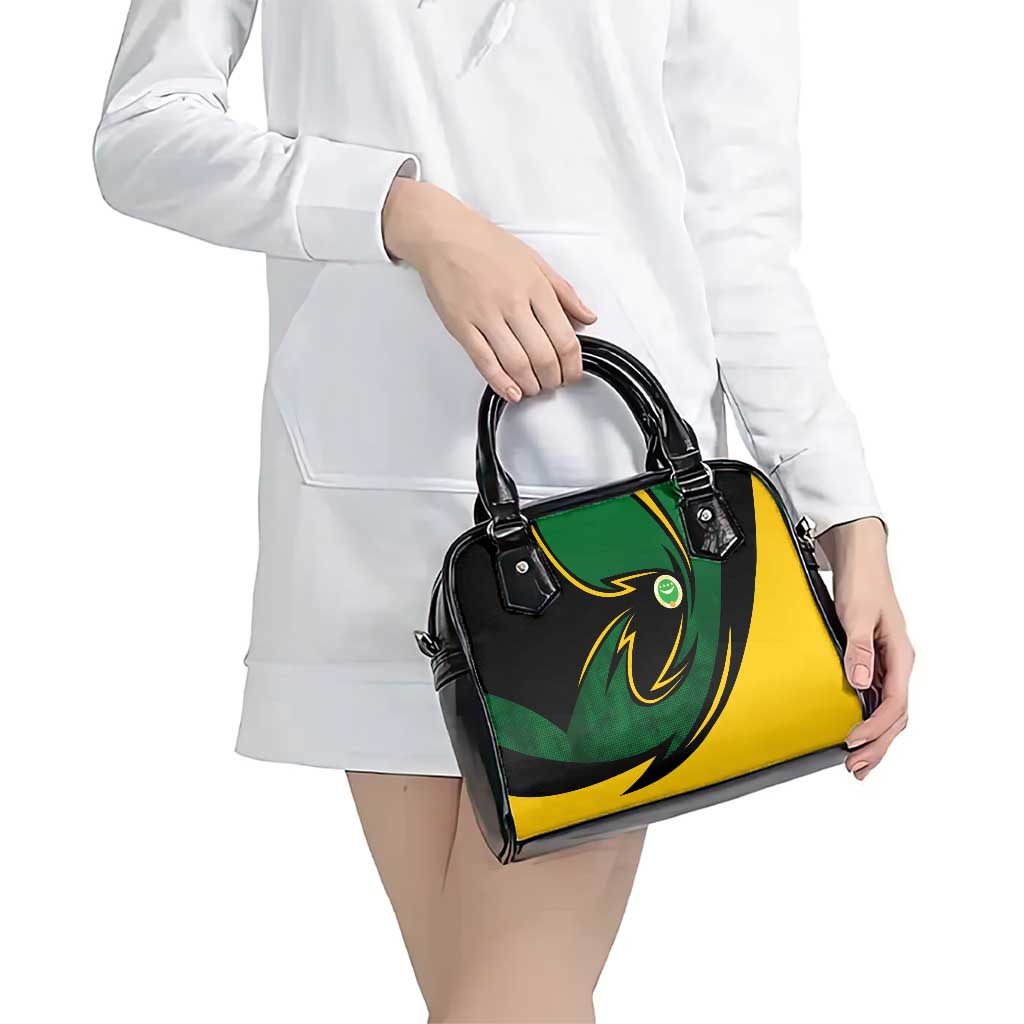 Comoros Shoulder Handbag with Green Black Yellow Swirl Design and National Emblem Pattern TS04