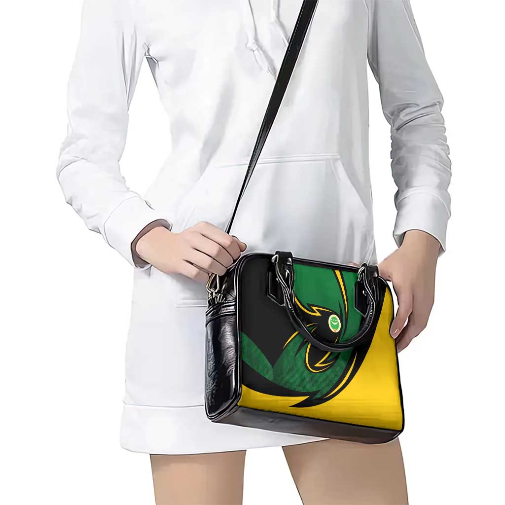 Comoros Shoulder Handbag with Green Black Yellow Swirl Design and National Emblem Pattern TS04