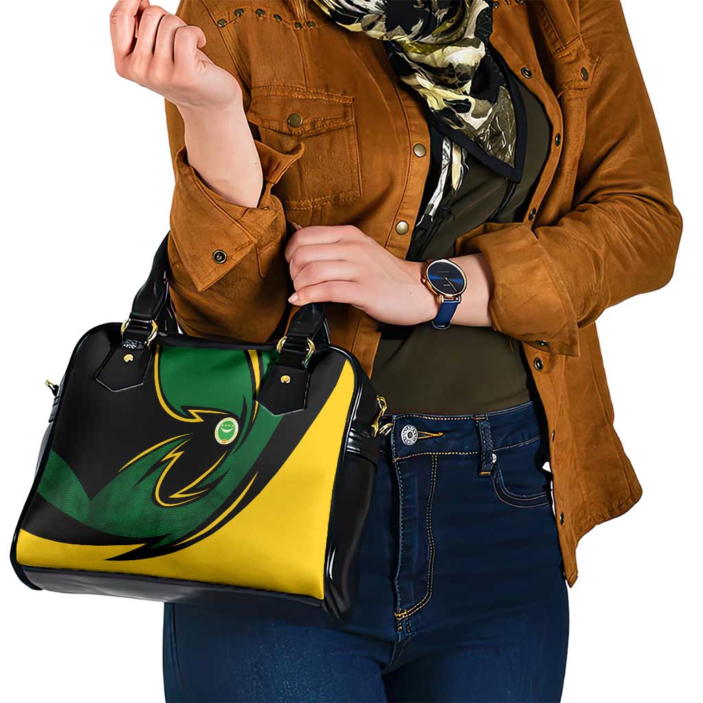 Comoros Shoulder Handbag with Green Black Yellow Swirl Design and National Emblem Pattern TS04