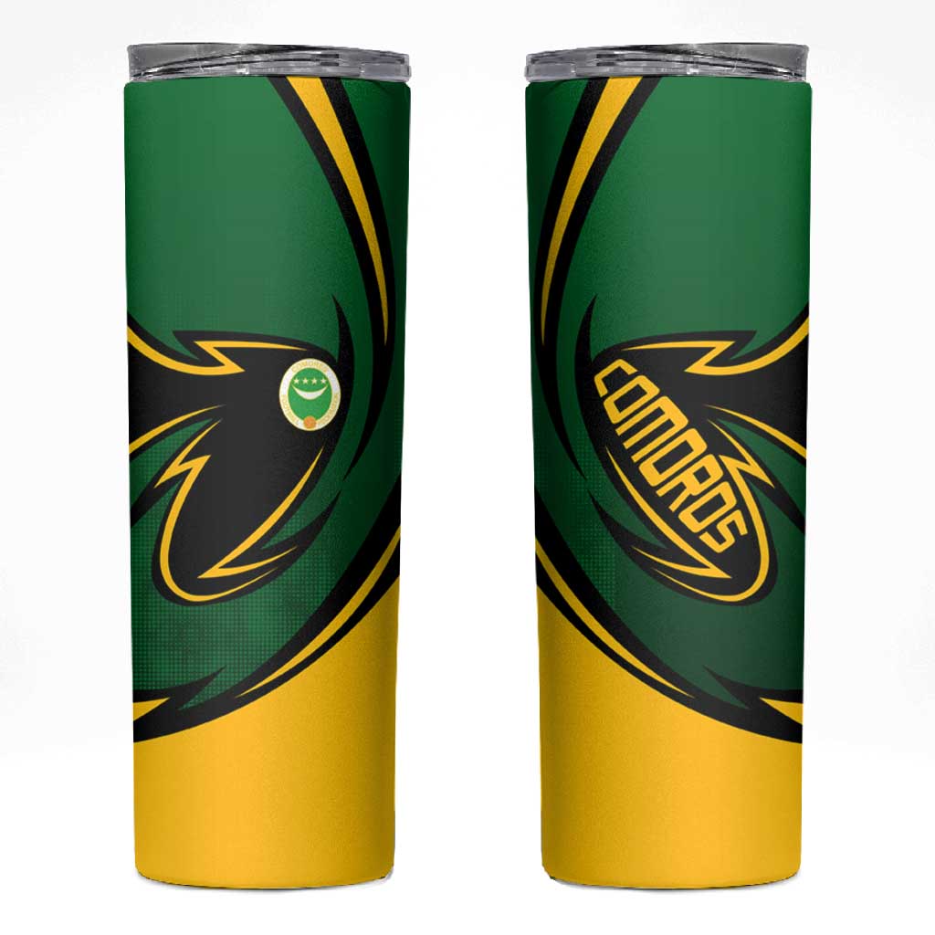 Comoros Skinny Tumbler - Green Black Yellow Swirl Design and National Emblem Pattern TS04