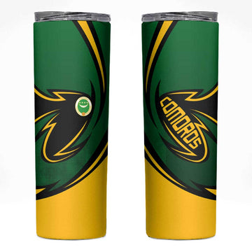 Comoros Skinny Tumbler - Green Black Yellow Swirl Design and National Emblem Pattern TS04