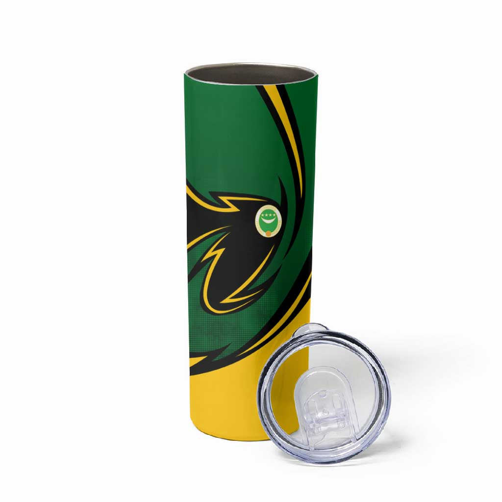 Comoros Skinny Tumbler - Green Black Yellow Swirl Design and National Emblem Pattern TS04