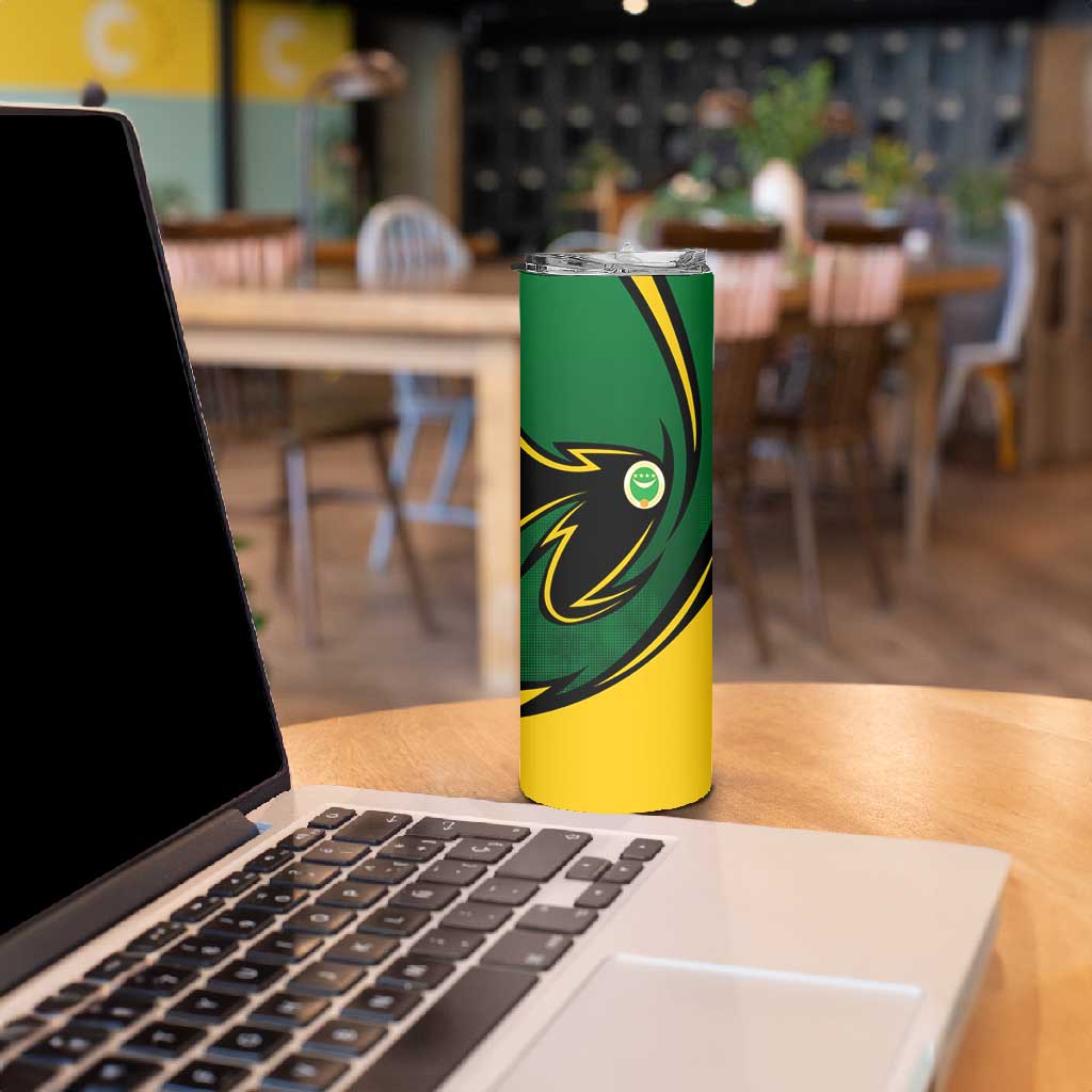 Comoros Skinny Tumbler - Green Black Yellow Swirl Design and National Emblem Pattern TS04