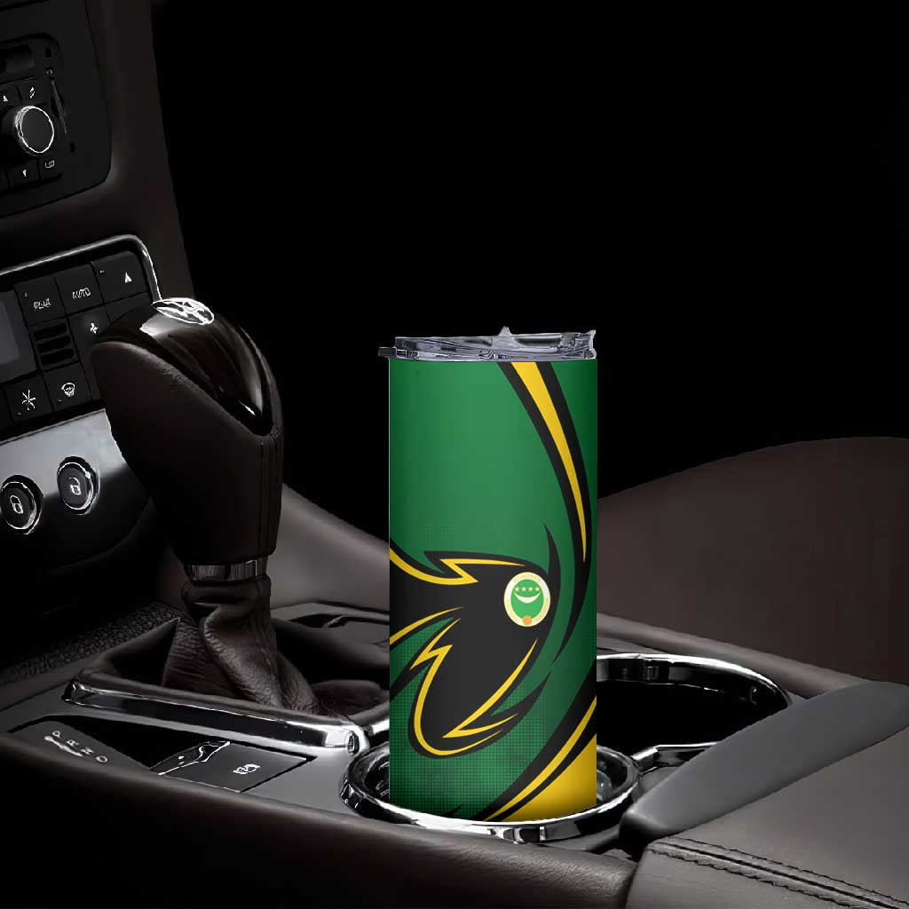 Comoros Skinny Tumbler - Green Black Yellow Swirl Design and National Emblem Pattern TS04